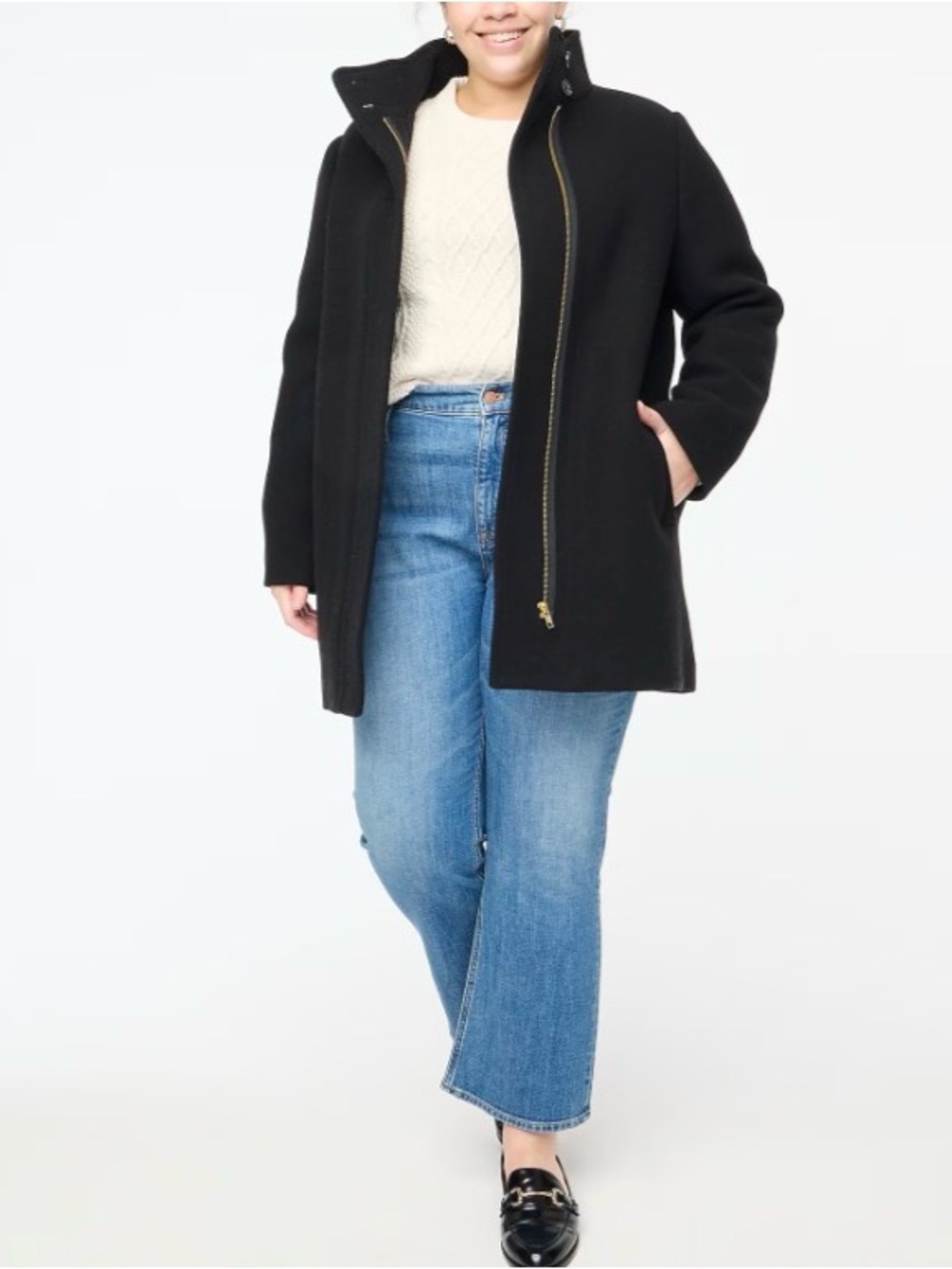 J. Crew Black Petite city coat with button neck